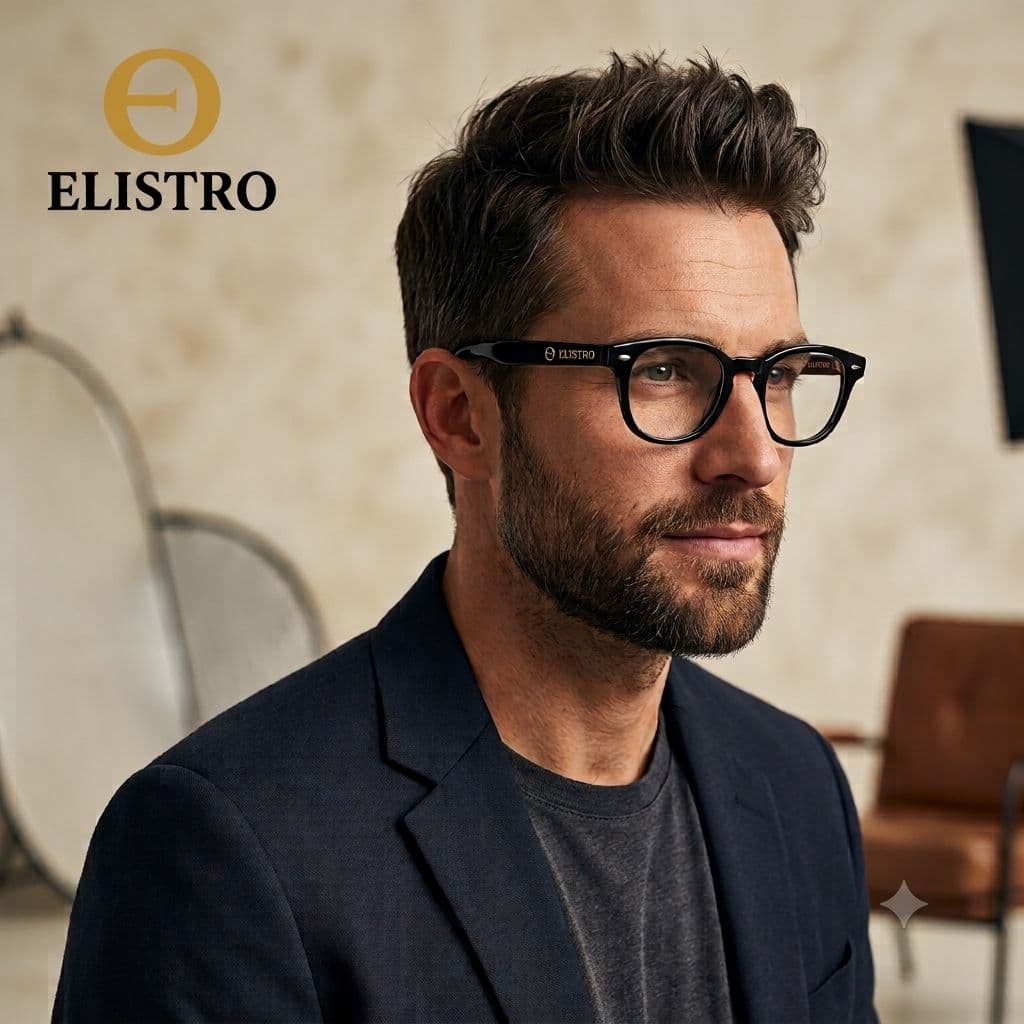 Man wearing black Elistro optical frames